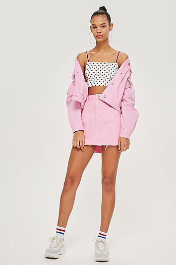Topshop Bubblegum Pink Denim High Waisted Skirt