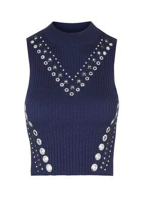 Topshop Eyelet Sleeveless Rib Crop Top