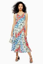 Topshop Tall Glitch Floral Bias Midi Dress