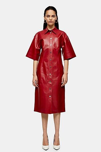 *red Tailored Leather Dress By Topshop Boutique