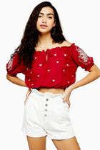 Topshop Tall Cutwork Embroidered Gypsy Crop Top