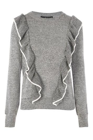 Topshop Tall Ruffle Panel Knitted Jumper