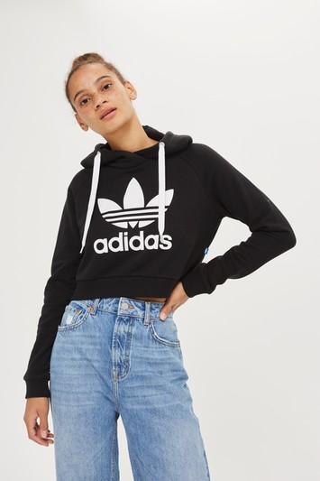 Topshop Crop Logo Hoodie By Adidas Originals