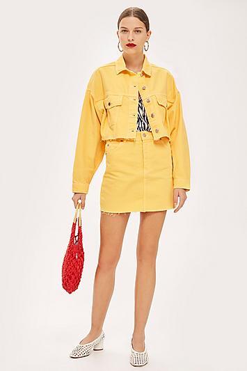 Topshop Petite Yellow Denim Skirt