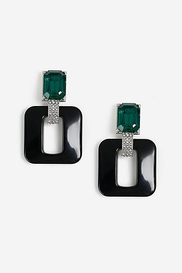 Topshop *emerald And Black Square Drop Earrings