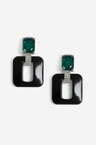 Topshop *emerald And Black Square Drop Earrings