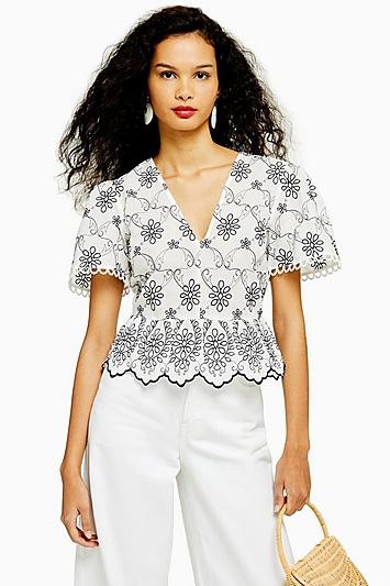 Topshop Contrast Embroidered Top
