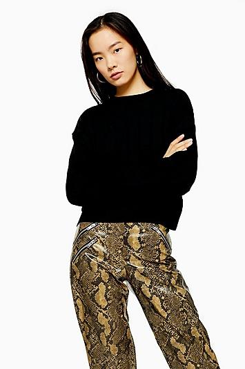 Topshop Black Boxy Wide Ribbed Crew Neck Jumper
