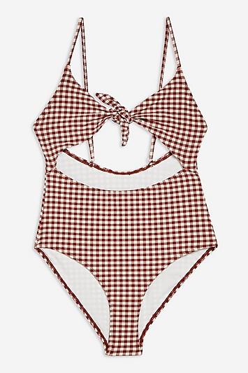 Topshop Brown Gingham One Piece