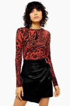 Topshop Tall Red Paisley Long Sleeve Top