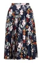 Topshop Floral Print Pu Pleated Skirt