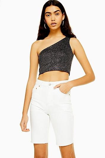 Topshop One Shoulder Glitter Top