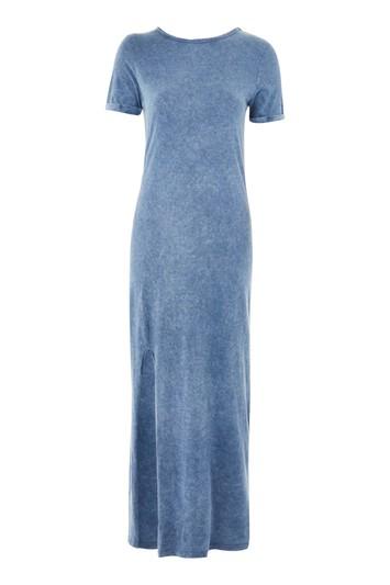 Topshop Washed Denim Split Front Maxi Dress