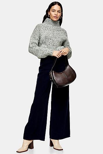 Topshop Navy Corduroy Slim Wide Jeans