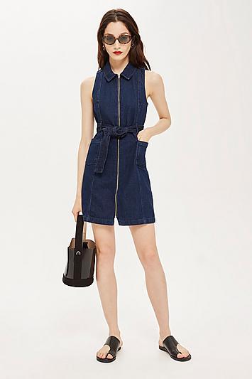Topshop Zip-up Denim Dress