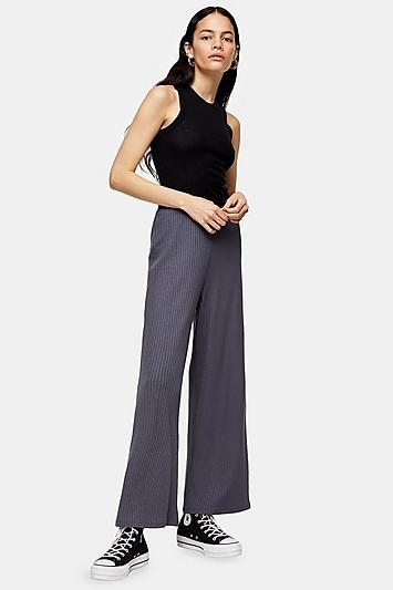 Topshop Ribbed Loungewear Wide Leg Trousers