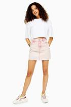 Topshop Petite Pink Acid Wash Denim Skirt