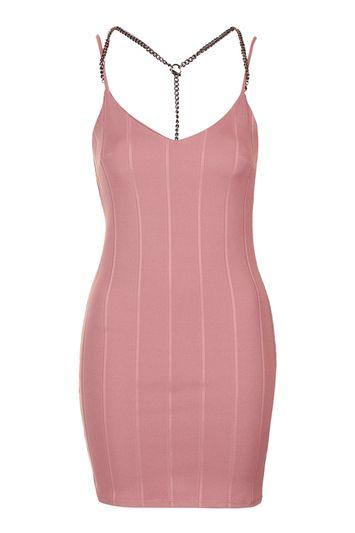 Topshop Plunge Chain Strap Bandage Dress