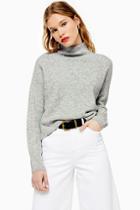Topshop Grey Knitted Cropped Funnel Neck Jumper