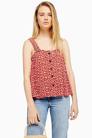 Topshop Red Floral Print Top