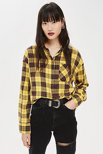 Topshop Petite Washed Boxy Check Shirt