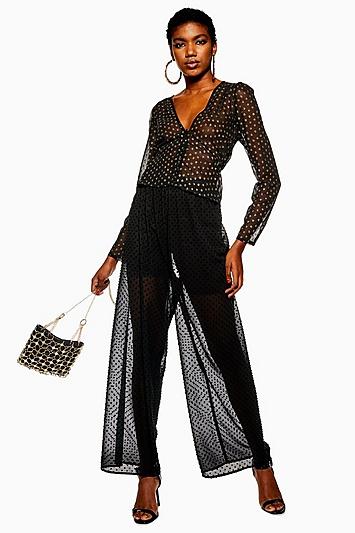 Topshop Sheer Spot Cropped Wide Trousers