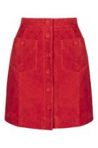Topshop Tall Button Suede Skirt
