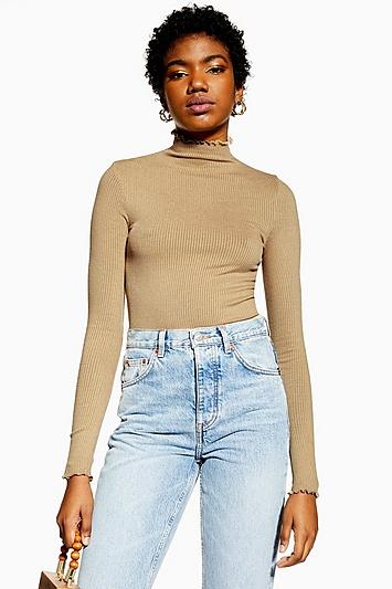 Topshop Tall Lettuce Ribbed Funnel Top