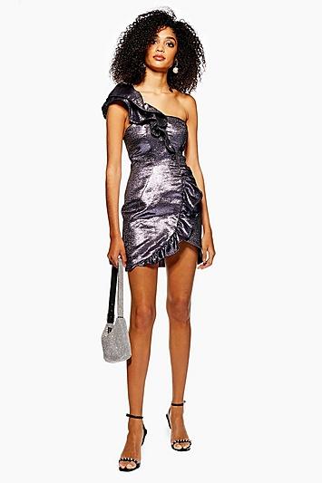 Topshop Purple Plisse Frill Bodycon Dress