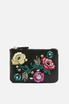 Topshop Black Floral Embroidered Zip Top Purse