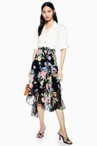 Topshop Floral Chiffon Wrap Midi Skirt