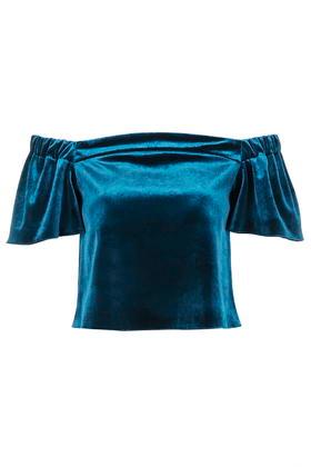 Topshop Petite Velvet Bardot Top