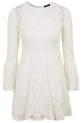 Topshop Petite Fluted Sleeve Lace Dress