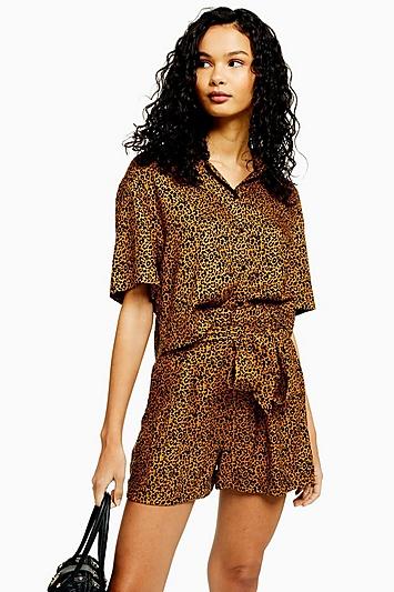 Topshop Cairo Brown Leopard Print Short Sleeve Shirt