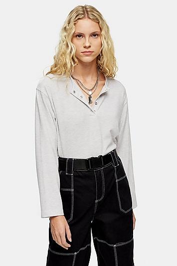 Topshop Henley Brushed Long Sleeve Top