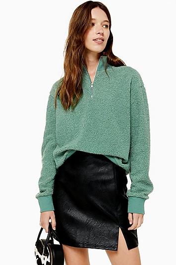 Topshop Textured Zip Up Funnel Sweatshirt