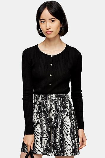 Topshop Mock Placket Knitted Top