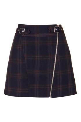 Topshop Tall Check Biker Skirt
