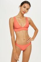 Topshop Coral Skinny Ribbed Bikini Bottoms
