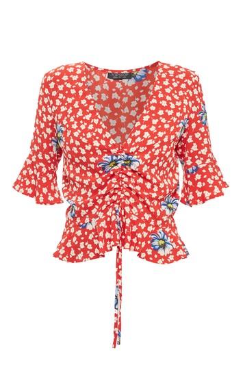 Topshop Tall Floral Ruched Blouse