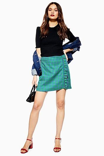 Topshop Petite Check Frill Mini Skirt