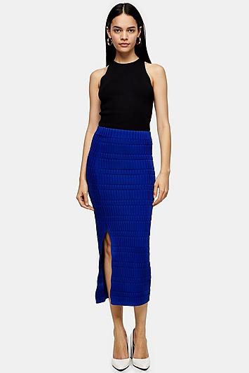 *cobalt Blue Ribbed Knit Midi Skirt By Topshop Boutique