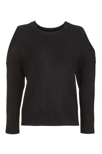 Topshop Petite Cold Shoulder Rib Knitted Jumper