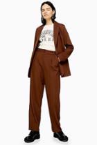 Topshop Brown Pleated Slouch Trousers