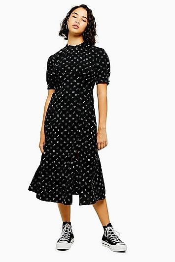 Topshop Petite Black Conversational Print Midi Dress