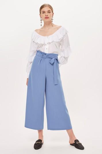 Topshop Tie Up Cropped Wide Trousers