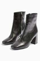 Topshop Mabel Leather Black Block Boots