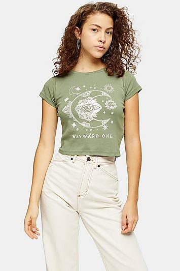 Topshop Petite Khaki Wayward One Motif T-shirt