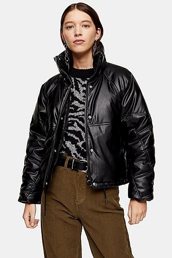 Topshop Faux Leather Padded Puffer Jacket