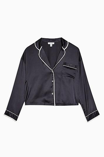 Topshop Charcoal Grey Satin Pyjama Shirt